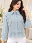 Pastel Blue Eyelet Lace Shirt.