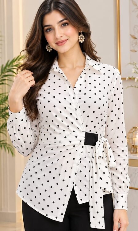 Black polka dot print top