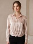 Shimmering Satin Front-Twist Shirt