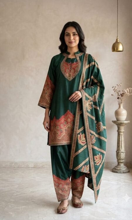 Green Kalamkari/Paisley Printed Salwar Suit Set