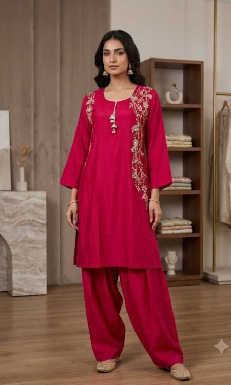 Magenta Hand-Embroidered Kurta & Salwar Set