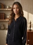 Black Textured Mixed-Media Button-Down Shirt