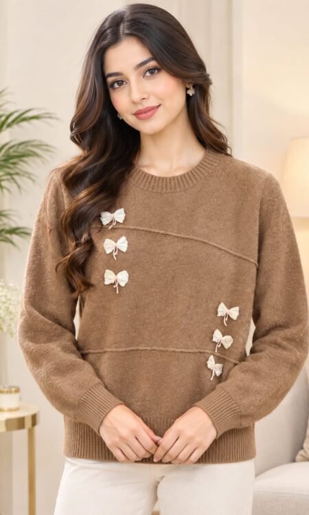 Bow long-sleeve knitted sweater
