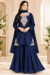 navy blue short kurta sharara set