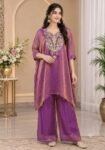 purple tissue silk kaftan with palazzo pants set